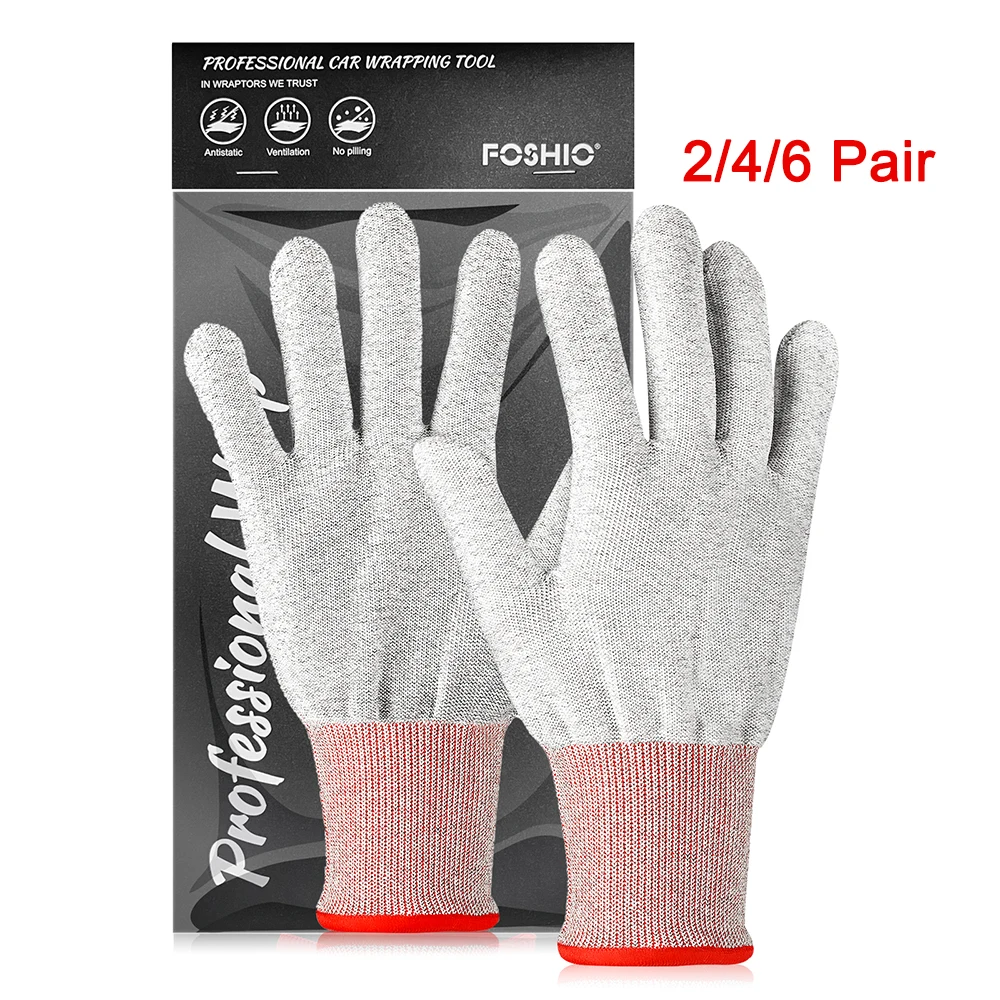 FOSHIO 2/6 Pairs of Carbon Fiber Work Gloves Anti-Cut Mitten Hand Protector Window Film Tinting Car Cleaning Vinyl Wrapping Tool