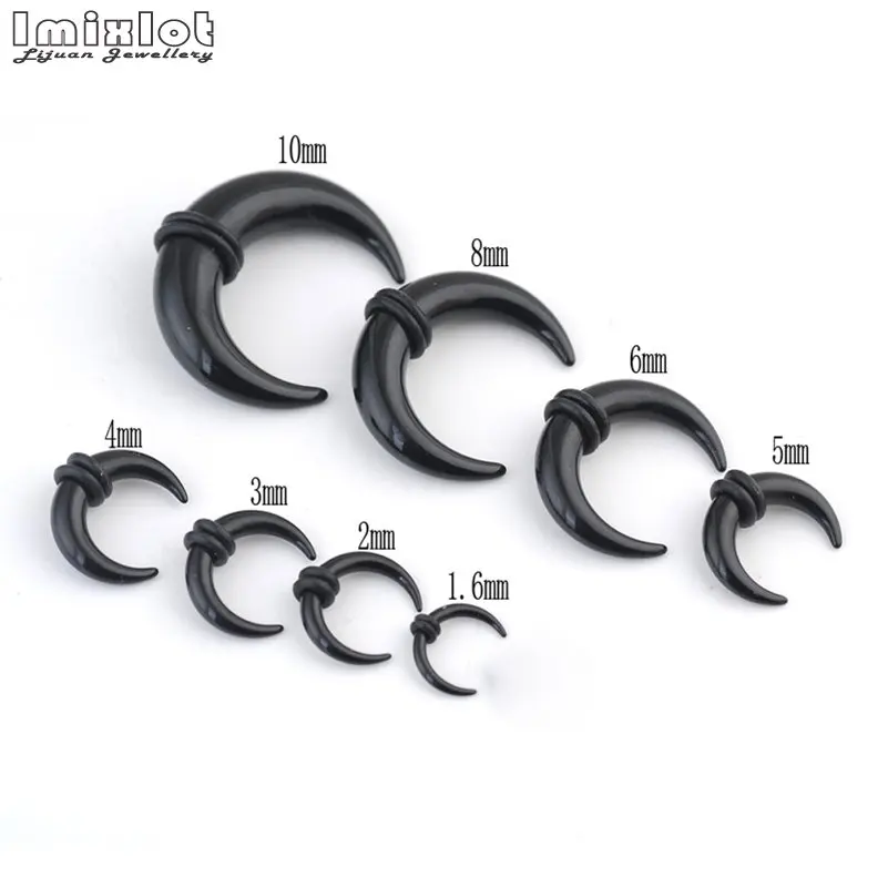 2pcs 1.6mm-14mm Acrylic C Sahpe Buffalo Horn Ear Pincher Septum Rings Piercing Black Ear Taper Stretcher Expander Body Jewelry