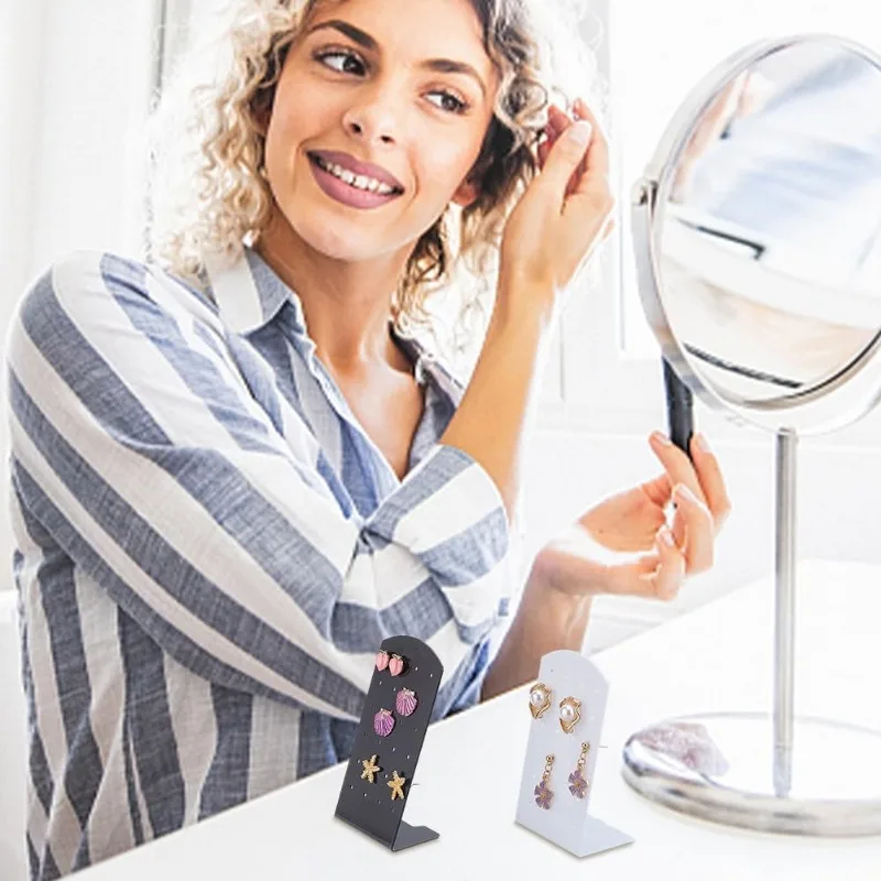 Acrílico L-Shape Brinco Titular, Ear Studs Display Stand, Jóias Show Rack, Organizador, 2 Cores, 24 Buracos, 20Pcs