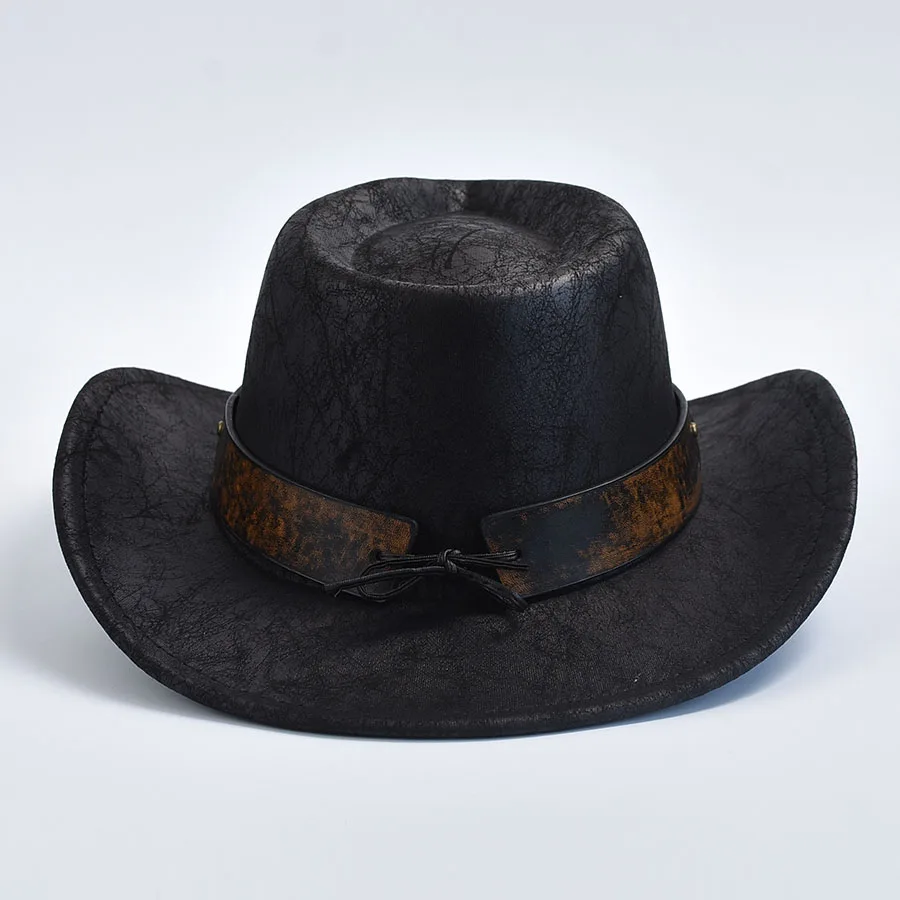 Men Women Western Cowboy Hats Faux Leather Vintage Gentleman Cowgirl Jazz Hats Sombrero Hombre