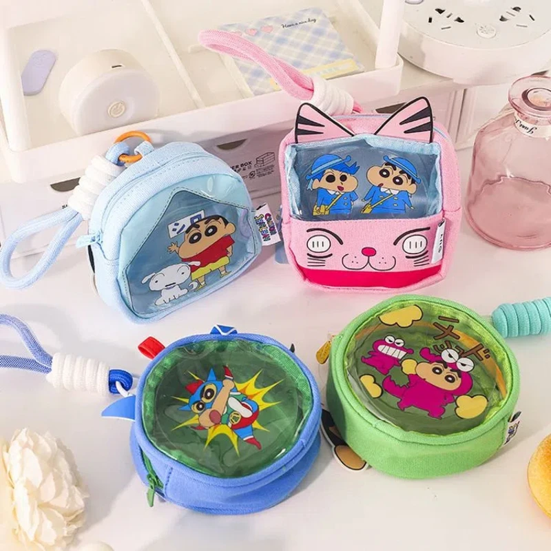 Crayon Shin-chan Windows Coin Purses Cartoons Transparent Storage Change Makeup Mirrors Small Objects Storage Bags Gifts