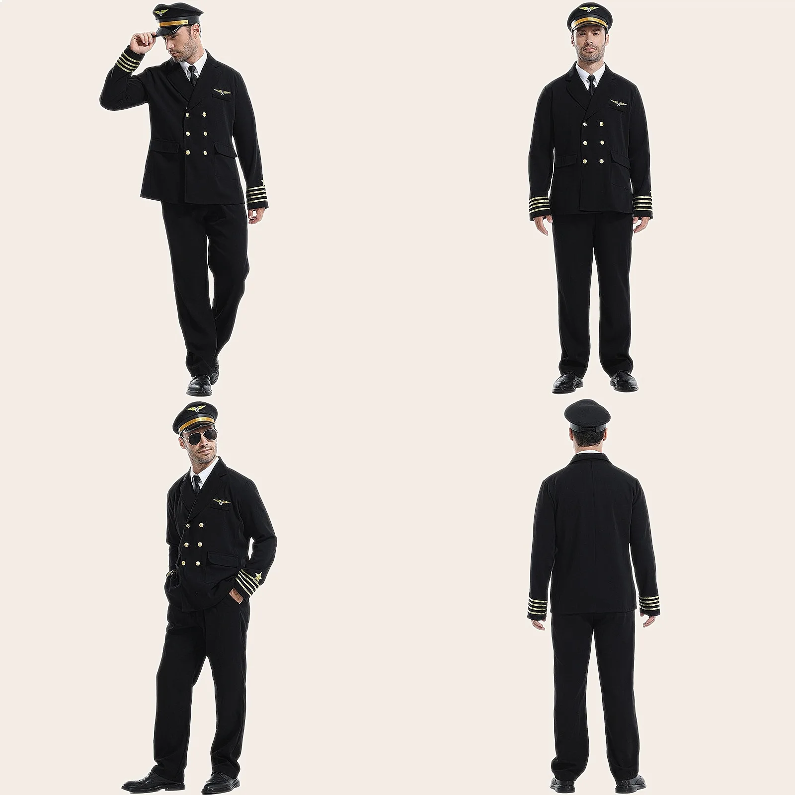 

Adult Pilot Captain Uniform Set Cosplay Costume Halloween Party Stage Performance Outfit with Tie
