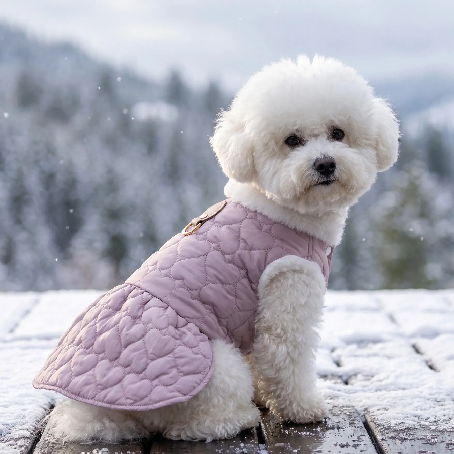Dog autumn and winter cotton skirt, pet love quilted skirt, fur collar dog dress, pet dress with drawstring buckle