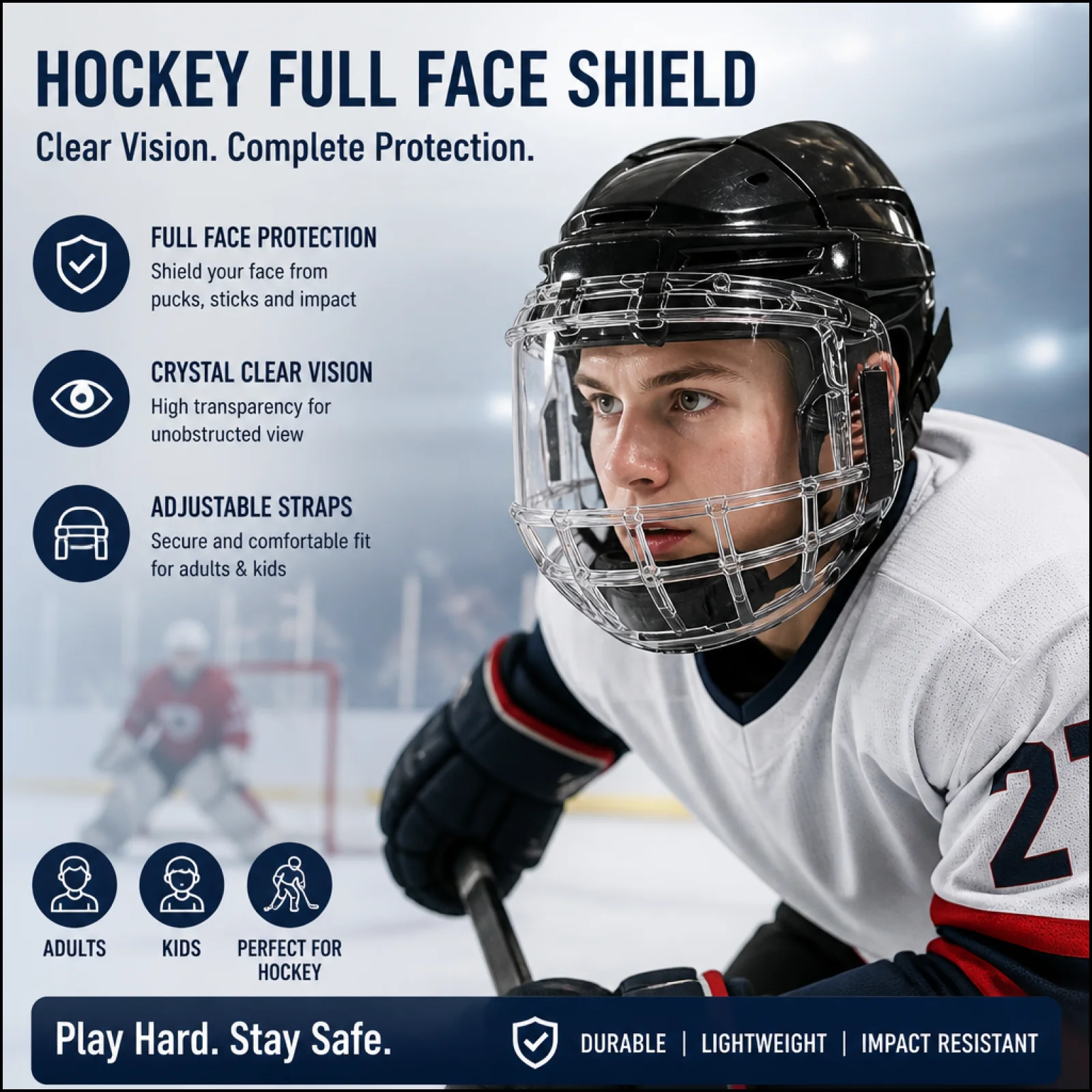 

Premium Ice Hockey Helmet Visor Full Face Shield Anti Fog Durable Clear Ergonomic Safety Accessory for Hockey