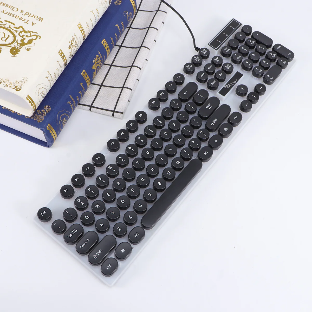 

Wired Glowing Keyboard USB Computer Keyboard with Creative Round Key Comfortable Feel Portable for Travel Outdoor Black