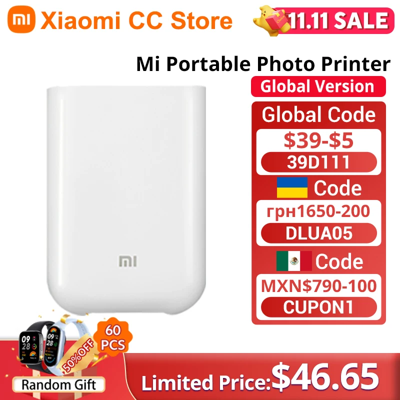 Global Version Xiaomi Mi Portable Photo Printer AR Photo ZINK Thermal Pocket Mini Wireless Bluetooth Printer Support Mi Home APP