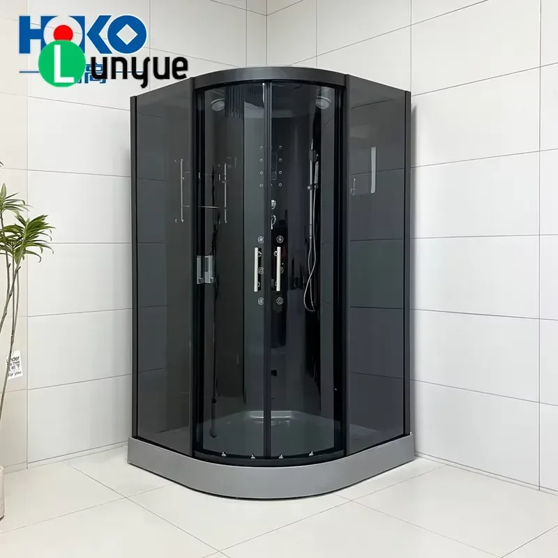 Modern Sliding Shower Room Acrylic Matte Black Aluminum Frame Hotel Steam Shower Enclosure Bathroom Glass Door Waterproof