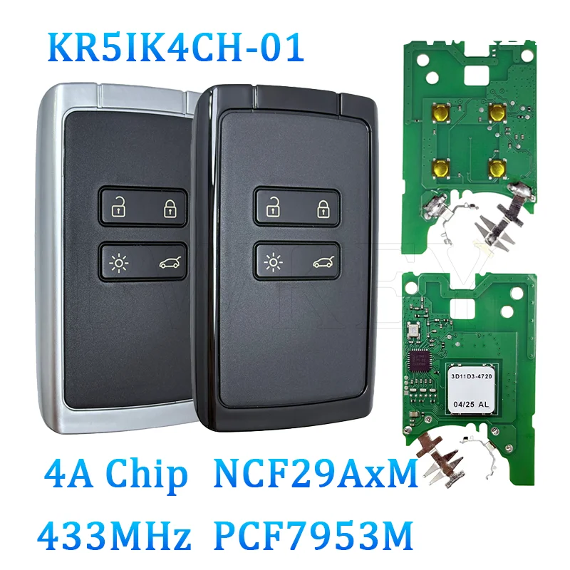 KR5IK4CH-01 Smart Key 433MHz 4A PCF7953M NCF29AxM For Renault Megane IV Kadjar Clio5 Captur Zoe2 Koleos Scenic Talisman Espace 5