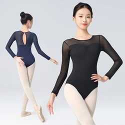 Ballet Leotards for Women Ballerina Mesh Splice Gymnastics Leotards Long Sleeves Dance Leotard Nylon Elegant Dancing Bodysuits