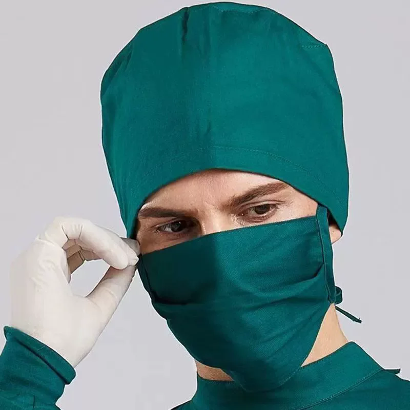 

Dark Green Surgical Caps Unisex Professional Dust-Free Workshop Doctor Surgeon Nurse Cap Medical Uniform Headwear