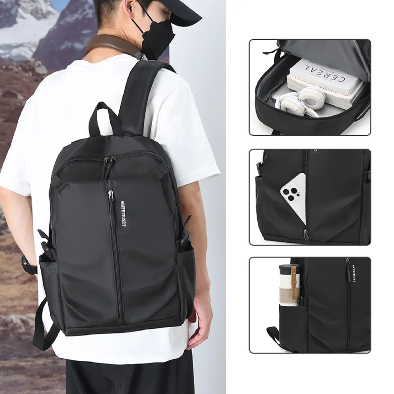 Campus solid color waterproof backpack lightweight trendy large capacity computer bag business travel versatile bag