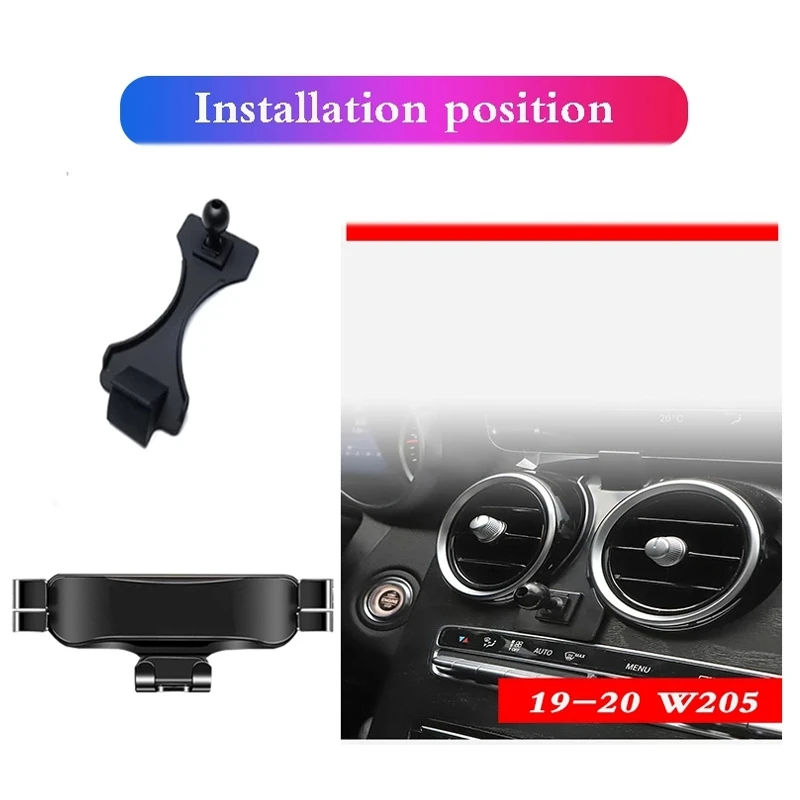 Tempat Ponsel Mobil Tempat Navigasi Ponsel Saluran Udara untuk Mercedes-benz C-cl GLC W205 X253 2019-2020 Hitam