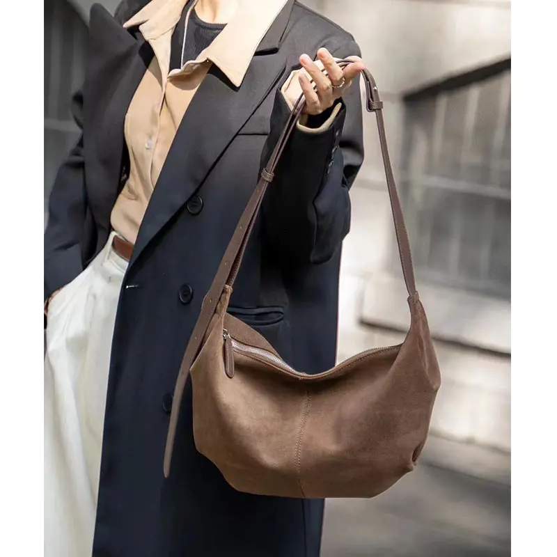 Suede Leather Dumpling Underarm Bag High Quality Super Large Capacity Half Month Bag Purse Shoulder Crossbody Fashion Ladies