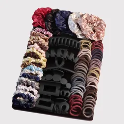 Fashionable Dark Color Big Hair Accessories for Woman Set Ponytail Holders Variety Hair Clips Hair Scrunchies HairBands Scrunchy