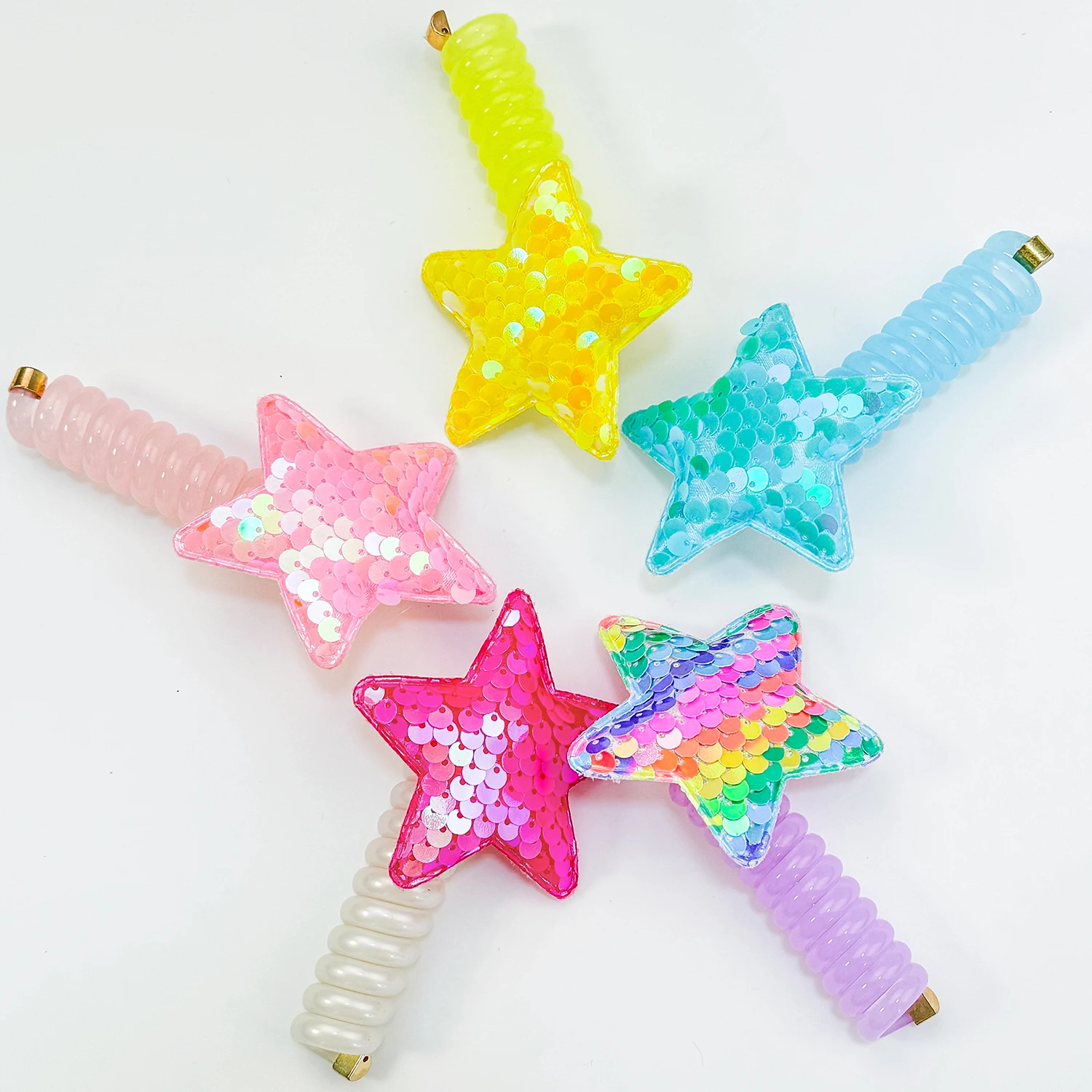 Girls Elastic Star Hair Rope Cute Candy Color Telephone Wire Line Elasticity Rubber Band For Kid Scrunchies Headbands Headwear