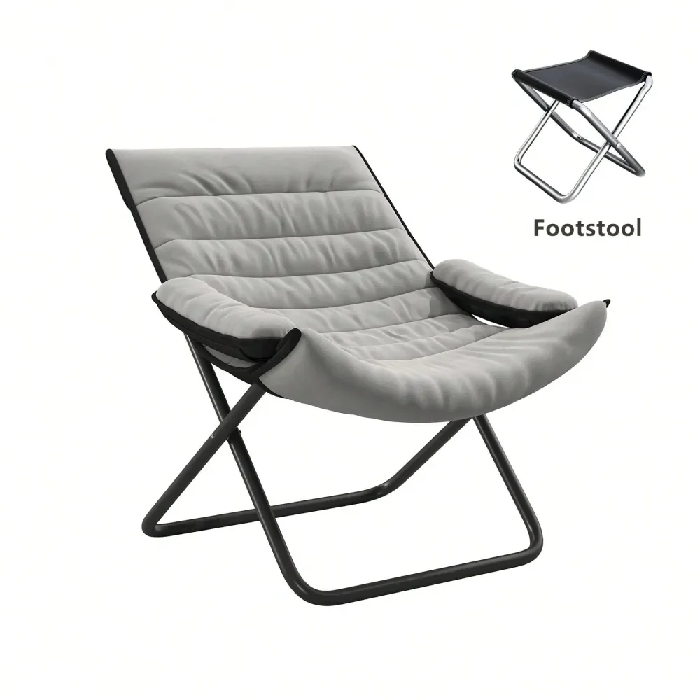 

Folding Lazy Chair With Footstool, 3Position Adjustable Lounge Chair With Armrest, Side Pocket NonSlip Feet, Portable Recliner
