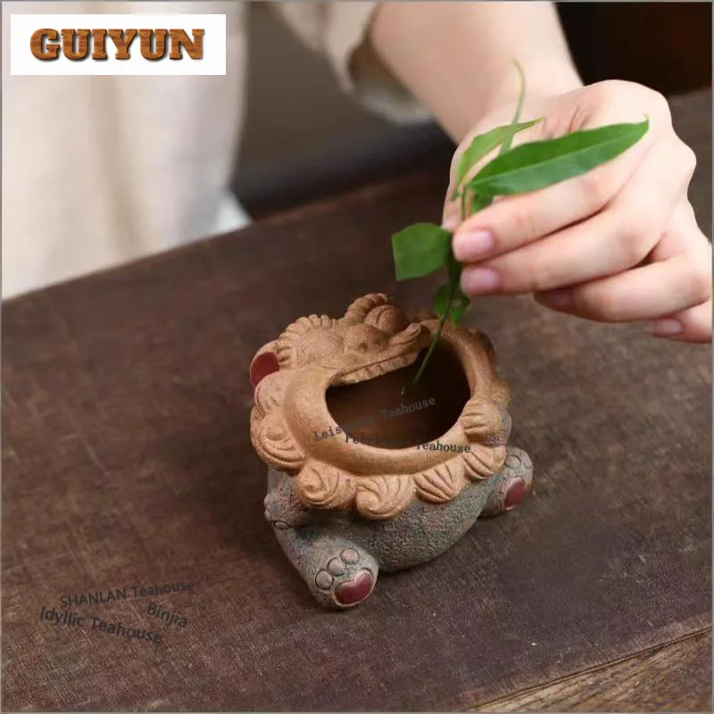 Yixing Purple Clay Smiling Lion Ashtray Creative Smoking Steamers Ash Tray Household Weed Smoking Cha Equipment Collection
