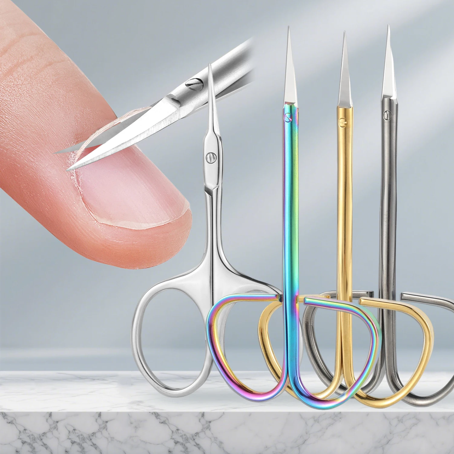 Stainless Steel Nail Manicure Tool Curved Blade Professional Cuticle Scissorsfor Dry Skin Removal Eyebrow Eyelash Trimming