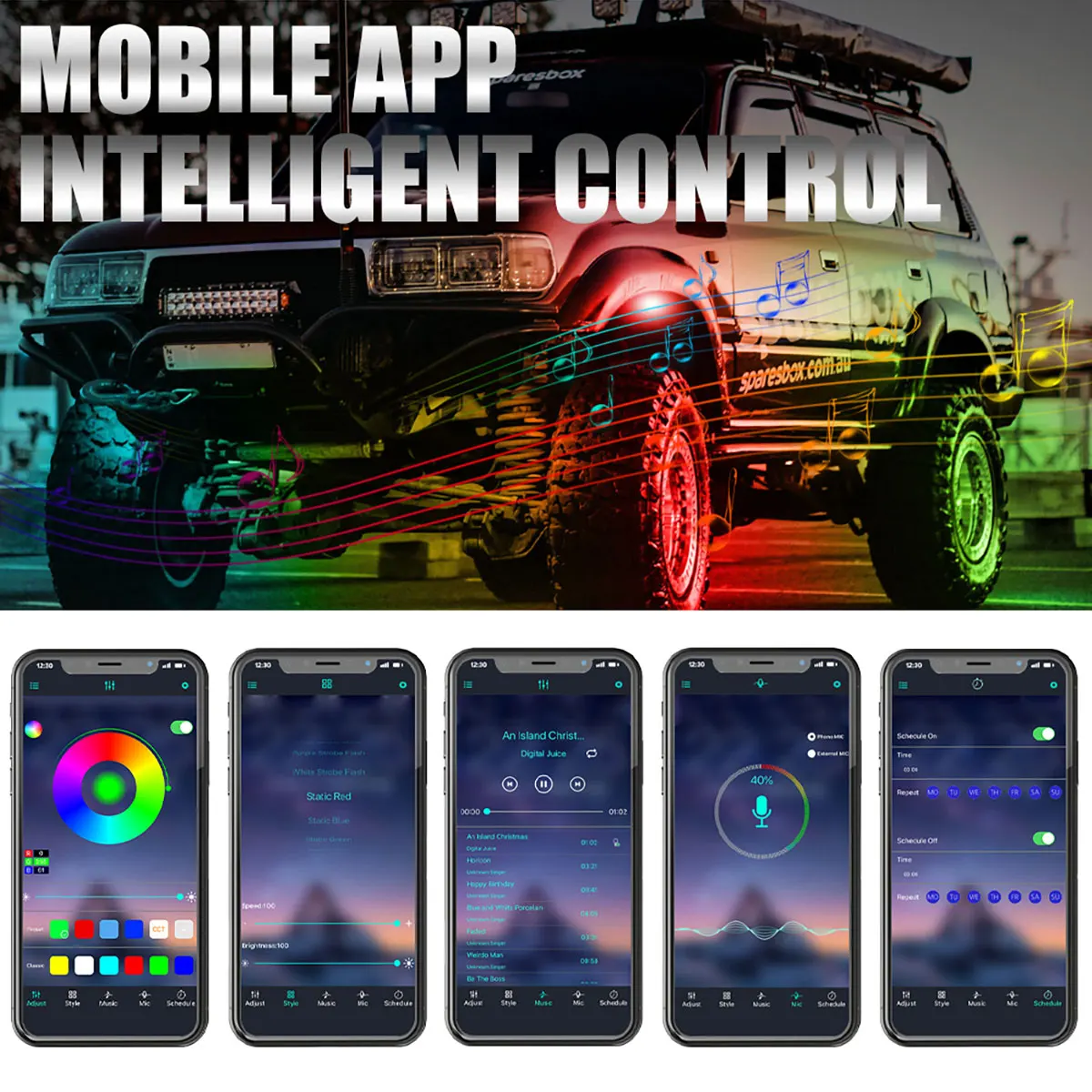 12IN1 RGB أضواء الصخور سطوع عالية متعدد الألوان النيون كيت مع APP/RF التحكم ل ATV & UTV RZR SSV على الطرق الوعرة LED سيارة تحت التوهج 12 فولت #4