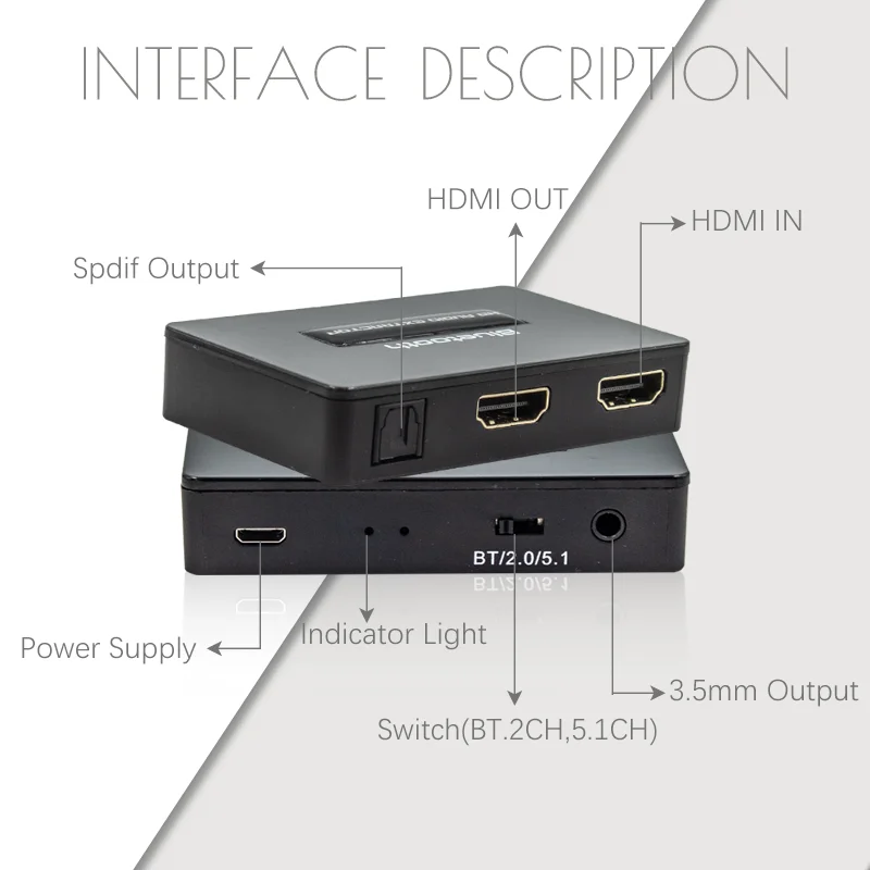 Hdmi Audio Extractor Wireless Bluetooth  Receiver For Car Stereo Mp3 Player Sound Box With 3.5mm Earphones And Spdif Output Jack