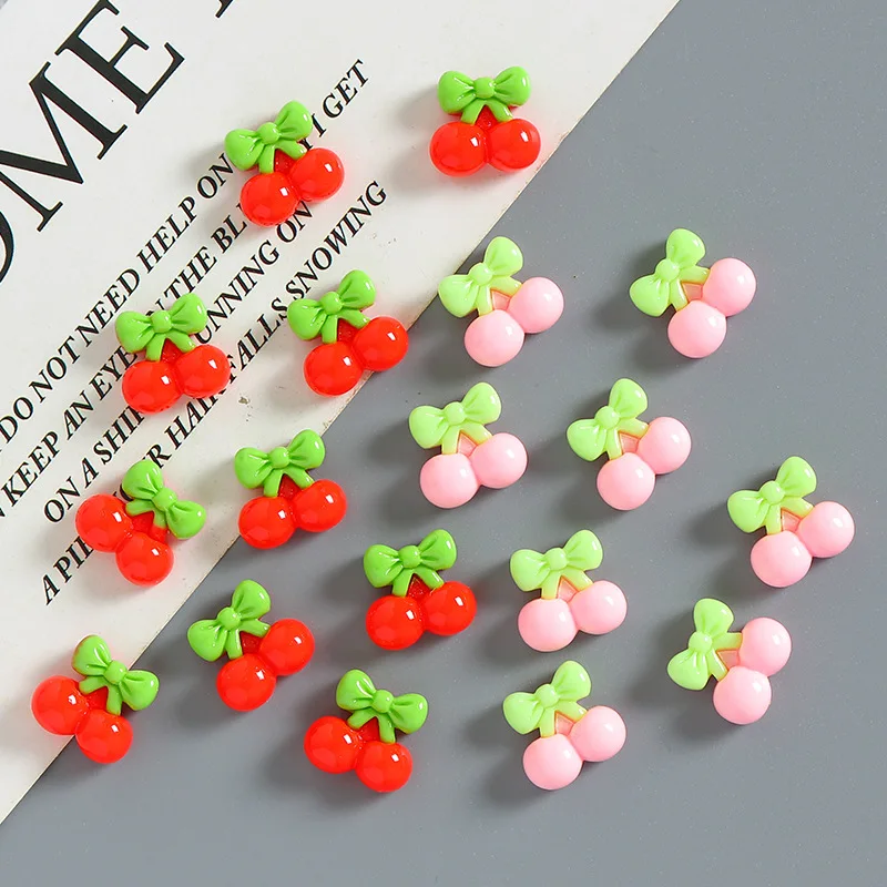 20Pcs Cartoon Red Pink Cherry Resin Accessories DIY Handmade Phone Case Hair Clip Accessories Kawaii Nail Art Decoration Charms