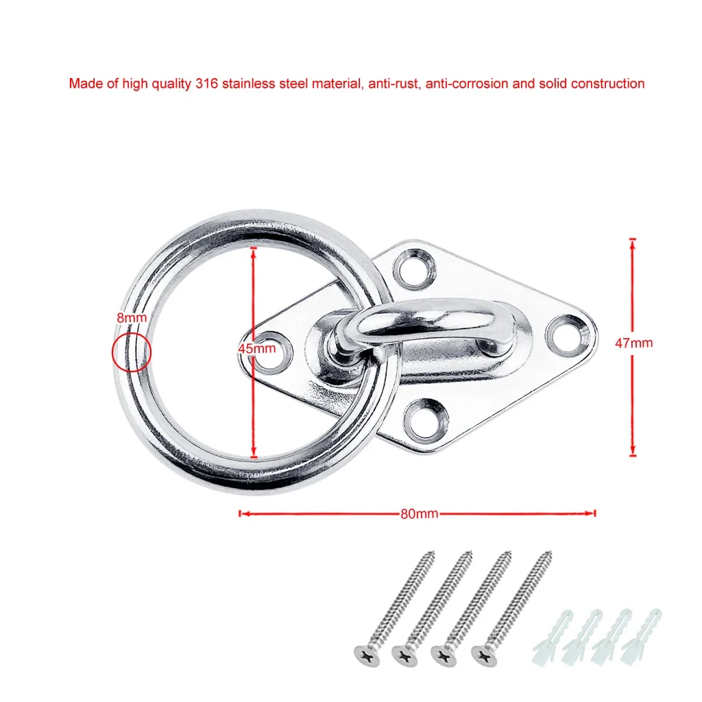 2PCS Diamond Pad Eye Plate Boat Marine Mooring Ring Ceiling Wall Mount Base Hook Strap Tie Down Yoga Accessories Stainless Steel