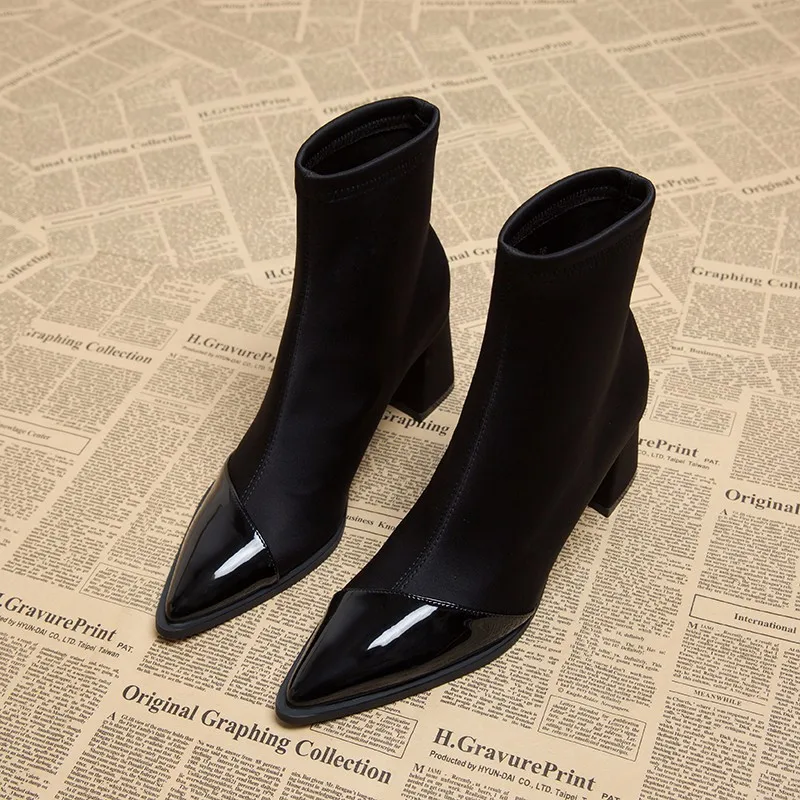 Brown Women Ankle High Heels  Pointed Toe Shoes Goth Designer Pumps Winter 2025 New Shoes Women Motorcycle Boots