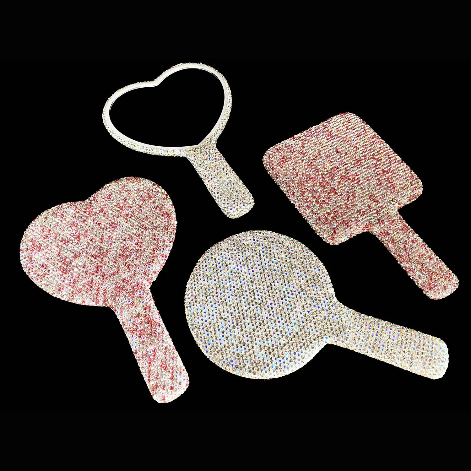 

Rhinestone Heart Shaped Handheld Mirror Compact Portable Makeup Mirror Durable Glass ABS Lightweight for Women Girls