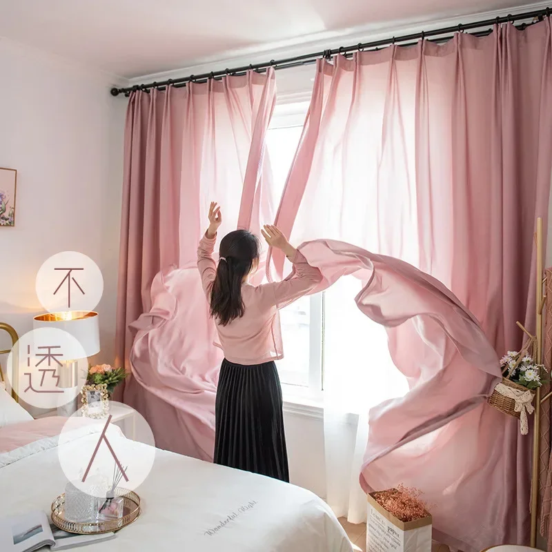 

Nordic Curtains for Living Room Bedroom Light-impermeable Velvet Solid Color Fabric Window Hall Elegant Decor Pink Cloth Fabric