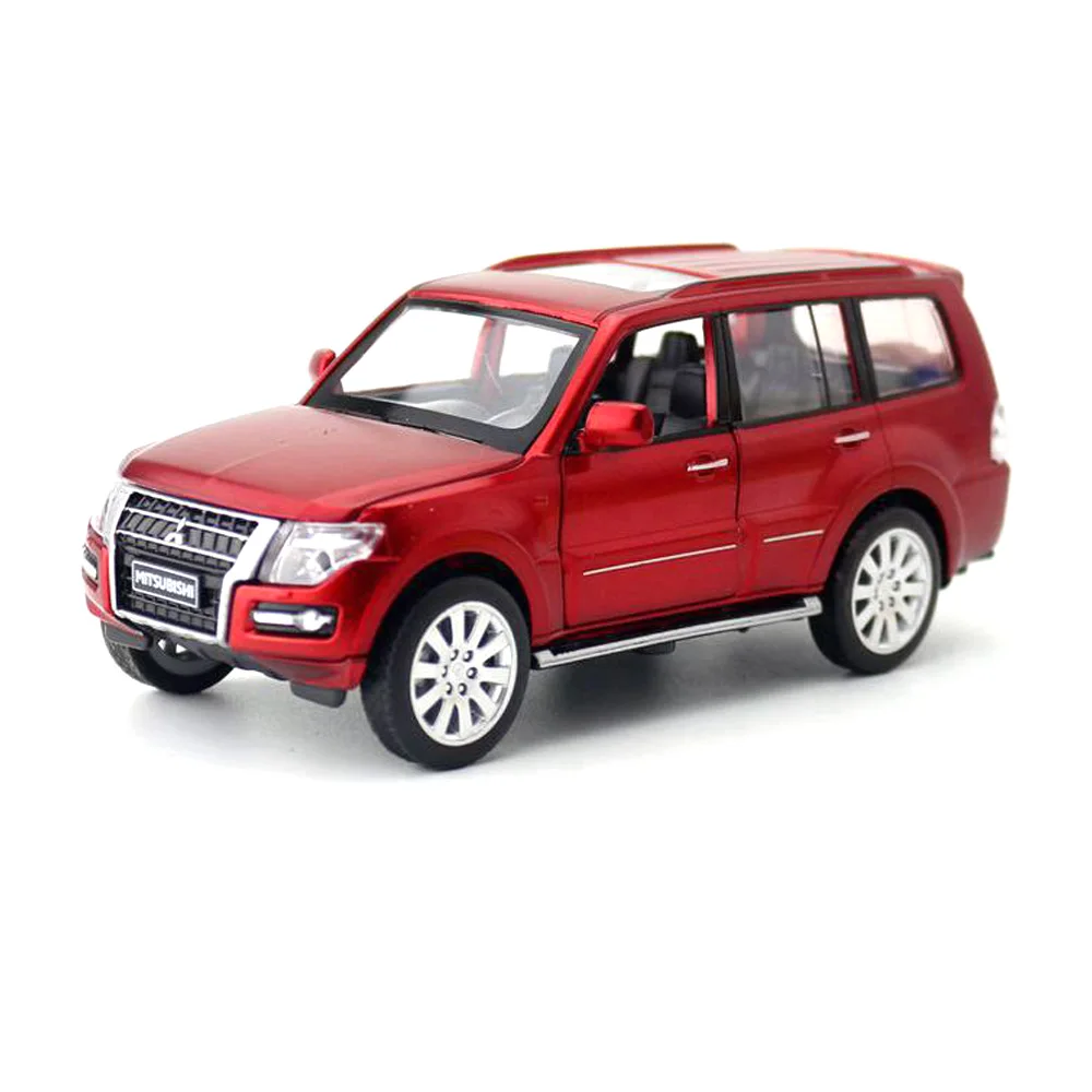 MSZ 1:33 Mitsubishi Pajero 4WD Turbo red alloy car model children\'s toy car die-casting with sound and light pull back function