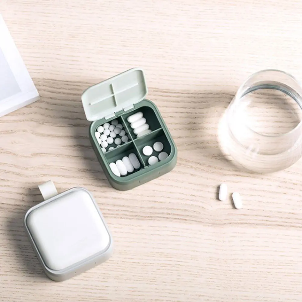 

1Pcs Premium Mini Pill Box with 4 Separate Compartments Portable Medicine Organizer Compact Travel Pill Case for Handbag Pocket