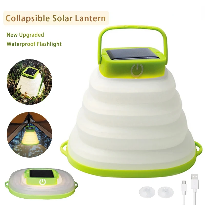 

Solar Camping Lantern Shrinking Hanging Silicone Tent Light USB Charging Folding Ambient Lamp Outdoor Waterproof Reading Lights