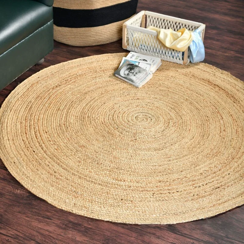 Round Rug Design Jute Hand Braided 100% Natural Jute Farmhouse Area Rug Prayer Mat Muslim