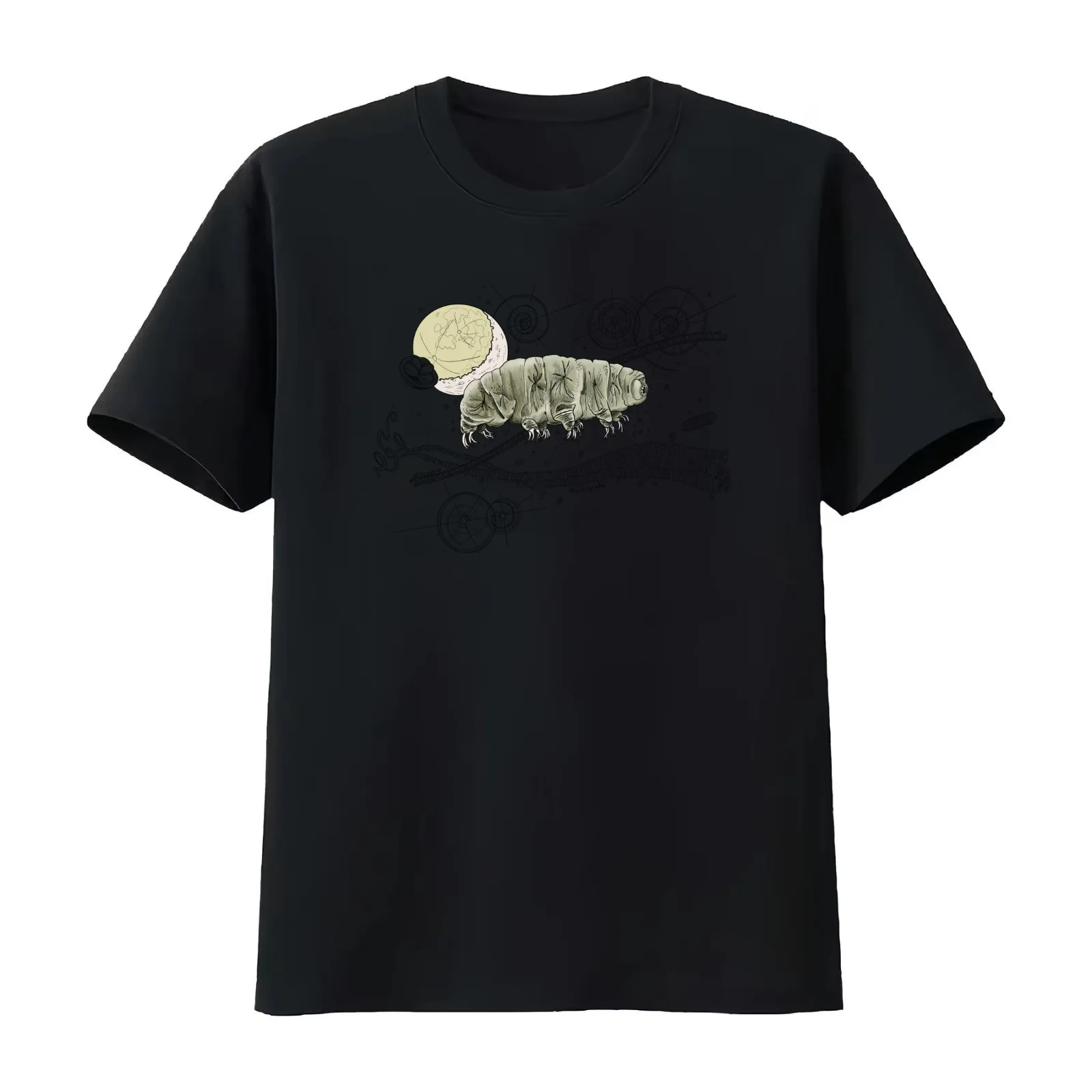 Tardigrade and Moon Doodle T-Shirt Summer Casual Cotton Tee Oversized Streetwear Tops Vintage Graphic Print Unisex Men Women