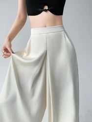 2023 Women Satin Trousers OL Work Wear Casual Straight Office Wear Lady Summer Elegant All Match Wide Leg Pants
