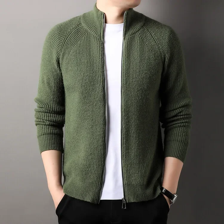 2024 outono e inverno novo cardigan de malha com zíper masculino casual versátil gola alta camisola jaqueta para homem