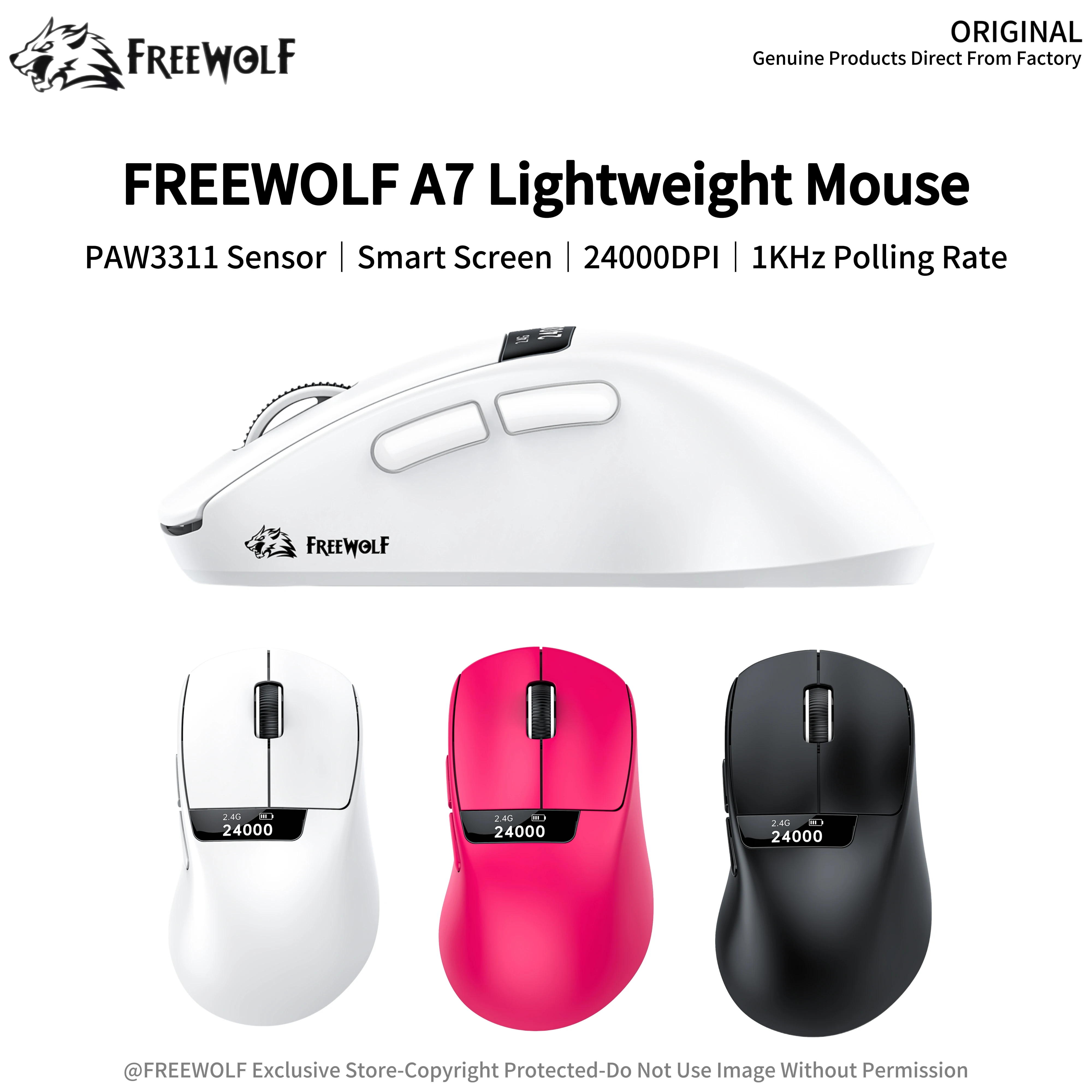 

FREEWOLF A7 Lightweight Gaming Mouse,Tri-mode Switching,RGB Lighting,Magnetic Charging and Suitable for Multiple Scenari