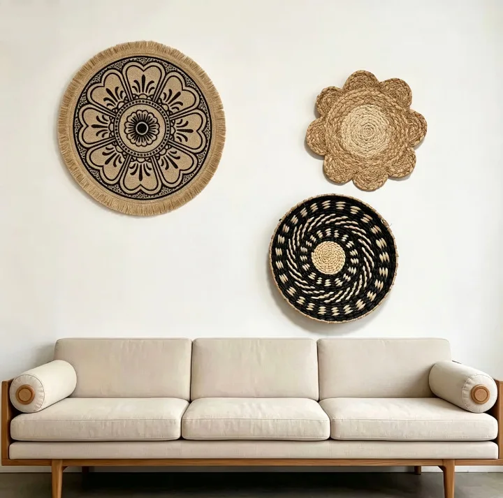 Natural Vintage Jute Woven Pendant Hand-Woven Ethnic Style Decoration Wall Hanging Party Hanging Ornaments For Living Room