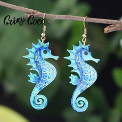 Cring Coco Fashion Seahorses Earrings Dolphins Sea Turtles Earrings Trend Acrylic Earring Jewelry for Women Girls Festival Gifts