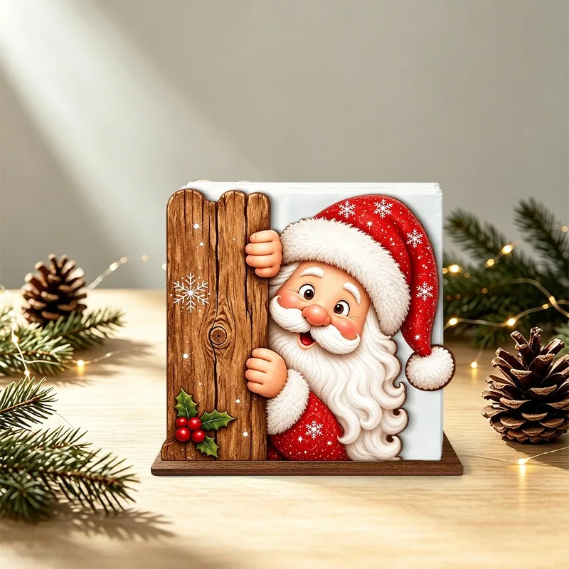 Weihnachtsmann-Serviettenhalter aus Holz, Weihnachts-Tischdeko, Tisch-Organizer für Servietten, Weihnachtsfeier, Esszimmer, Tischdekoration – Detail 4