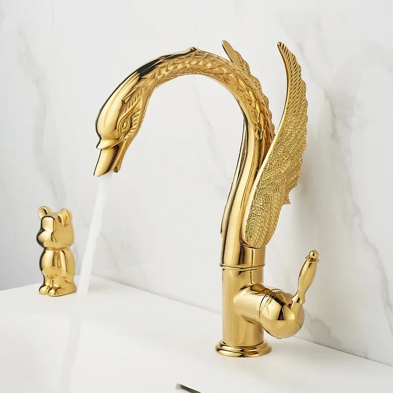 Swan Art Faucet for Wash Basin Solid Brass Hot/Cold Bathroom Sink Faucet For Villa and Hotel Use