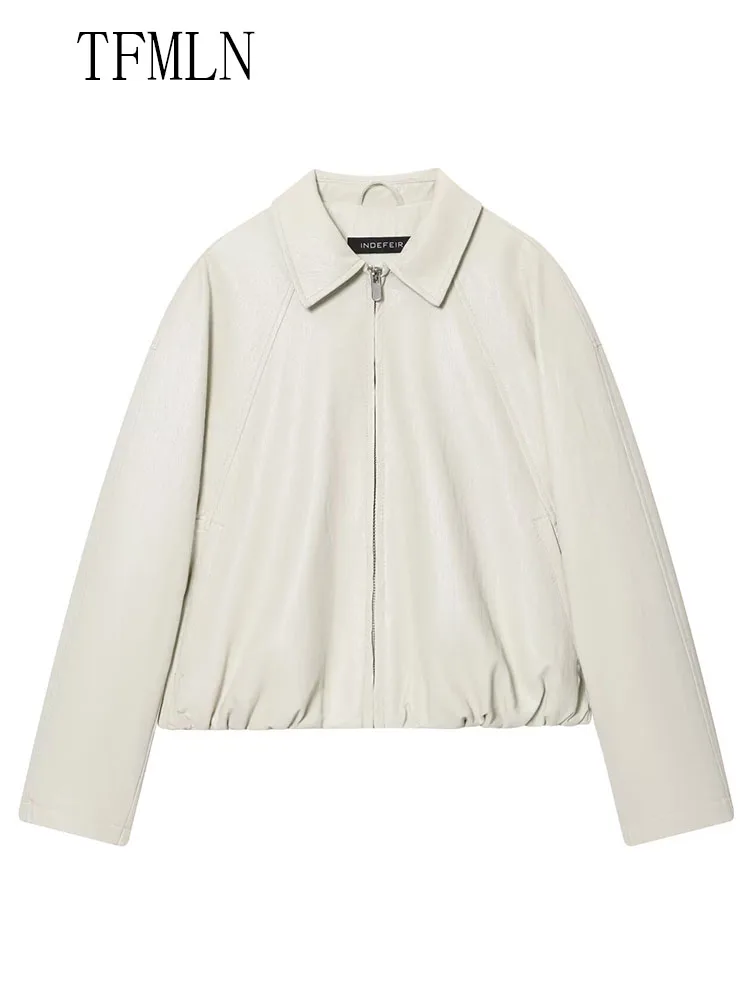 High Street – vestes en Faux cuir pour femmes, manteaux amples à manches longues et revers décontractés, Vintage, fermeture éclair, vêtements d'extérieur, mode automne 2025