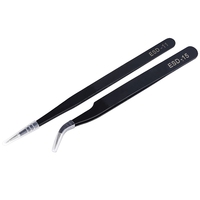 RL-ESD-11/15 Black Anti-static Tweezer Non-slip Curved Straight Tip Precision Stainless Forceps Phone Repair Tool