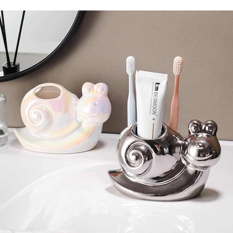 

Cartoon Snail Ceramic Toothbrush Holder Toothpaste Desktop Storage Holders Household Bathroom Accessories