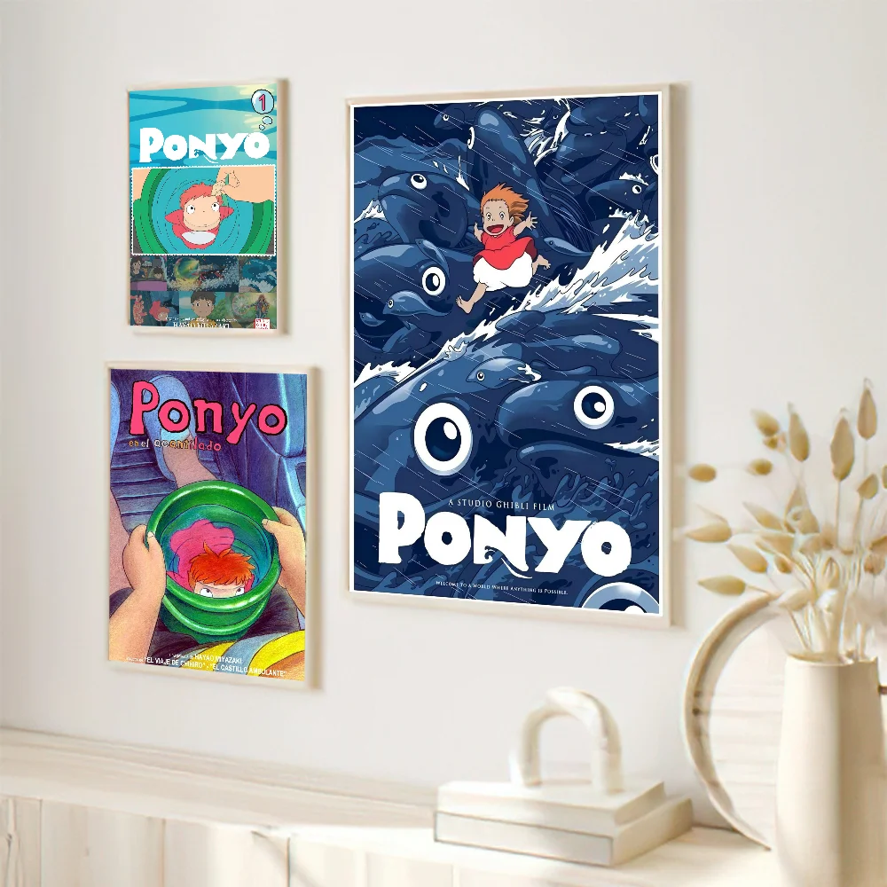 Ponyo On Cliff By The Sea Good Quality Prints and Posters Waterproof Paper Sticker Coffee House Bar Posters Wall Stickers