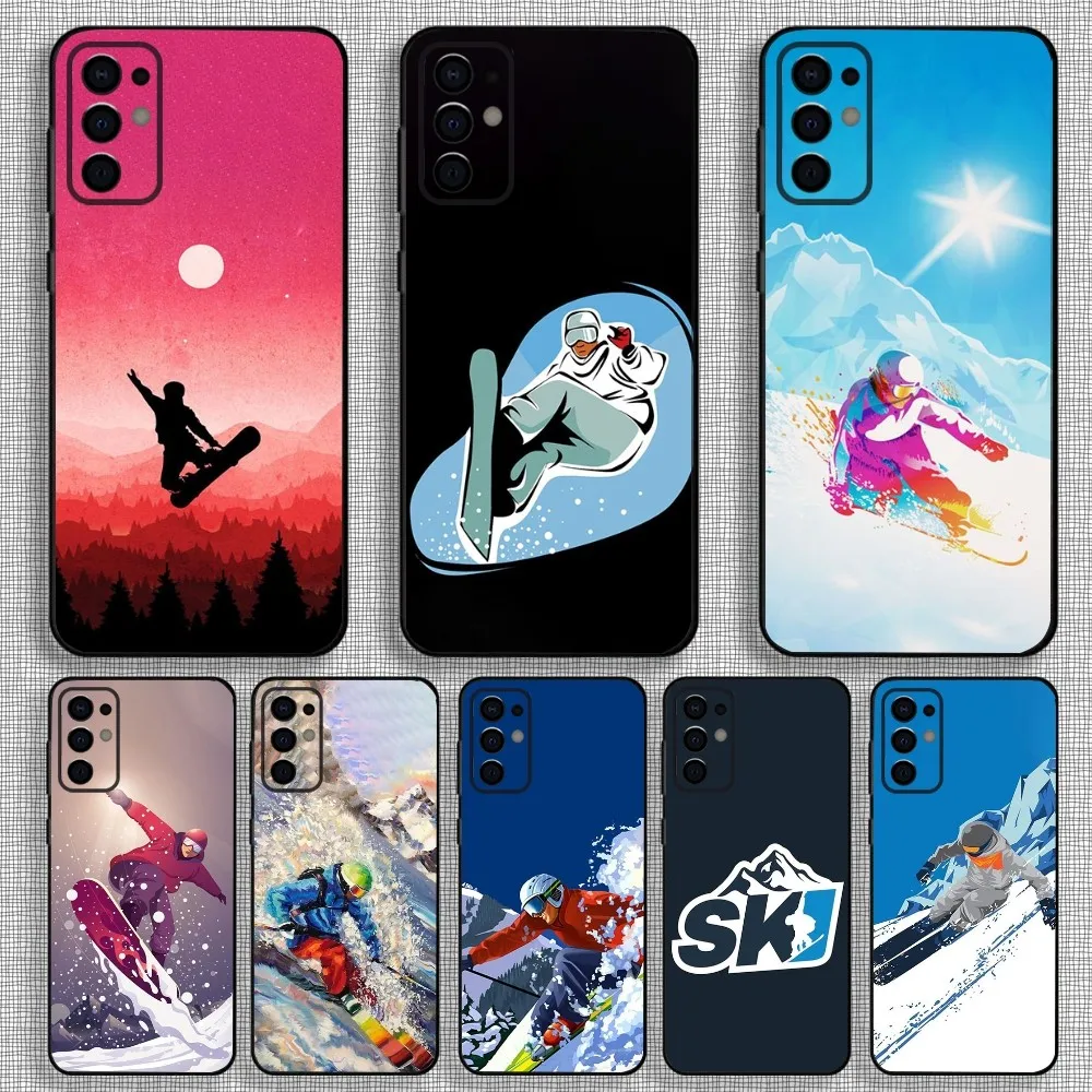 Skiing Snow Snowboard Ski Phone Case For Samsung S24,S21,S22,S23,S30,Ultra,S20,Plus,Fe,Lite,Note,10,9,5G Black Soft Cover