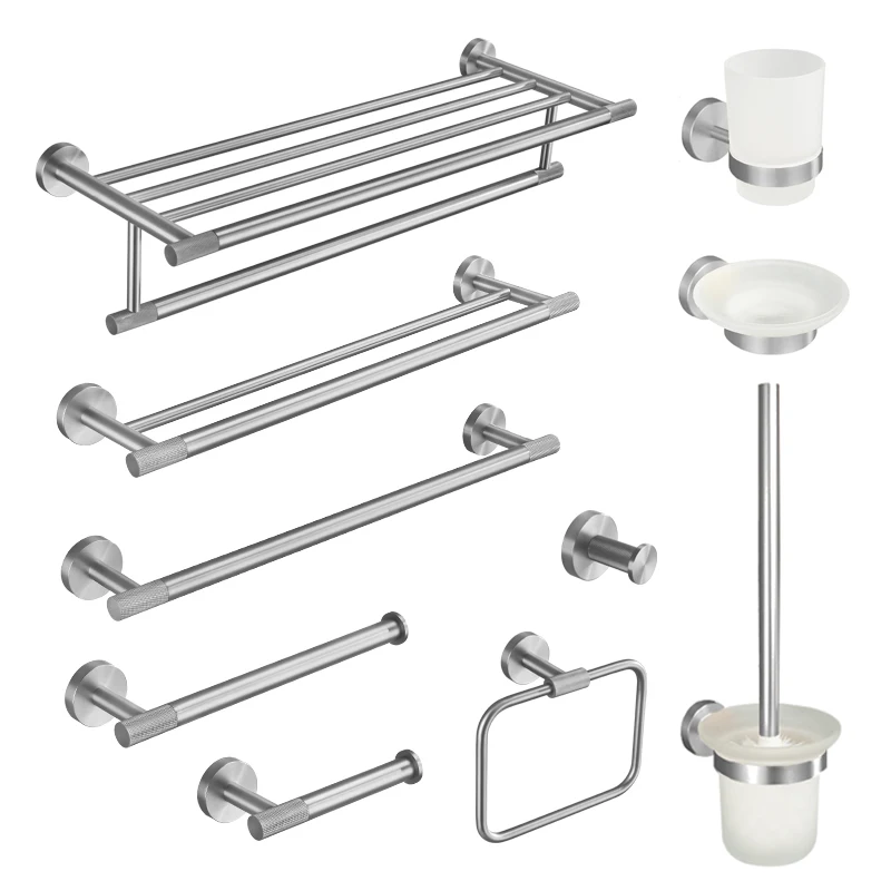 

Brushed Nickel Stainless Steel Wall Mount Towel Bar Towel Ring Paper Holder Bathrobe Hook Toilet Brush Bathroom Accessories