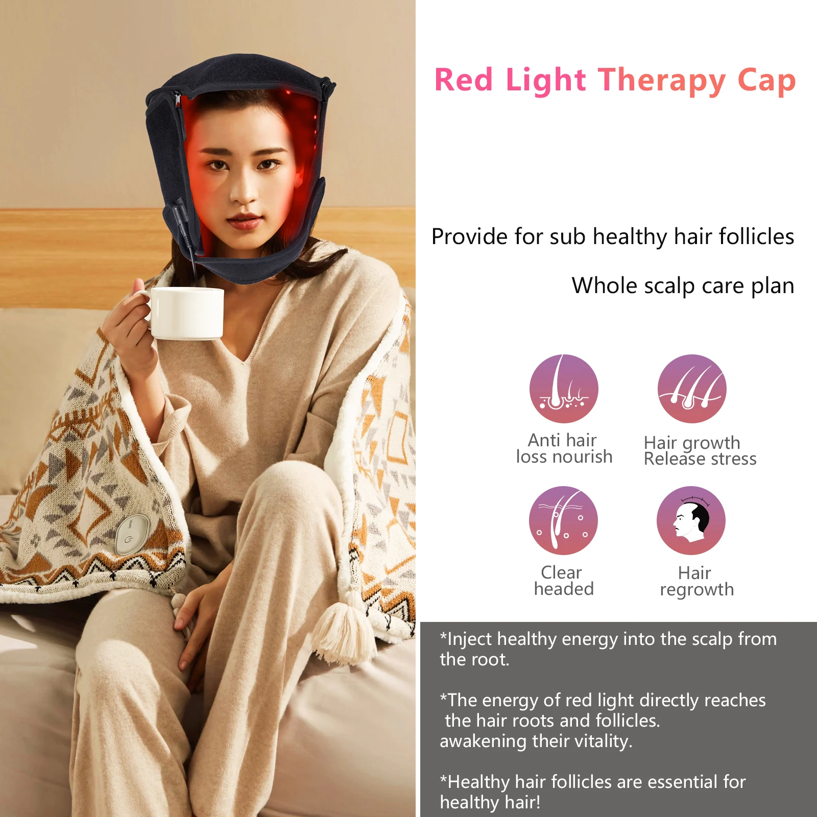 

Red Light Therapy Hair Growth Hat Scalp repair Relaxation Promote Hair Follicle Growth Caps For Men Hair Growth Fast Woman