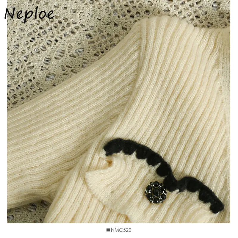 Neploe Autumn Winter Vintage Sweater Jacket V Neck Stripe Contrast Color Outerwear Bandage Bowknot Long Sleeve Cardigan Mujer