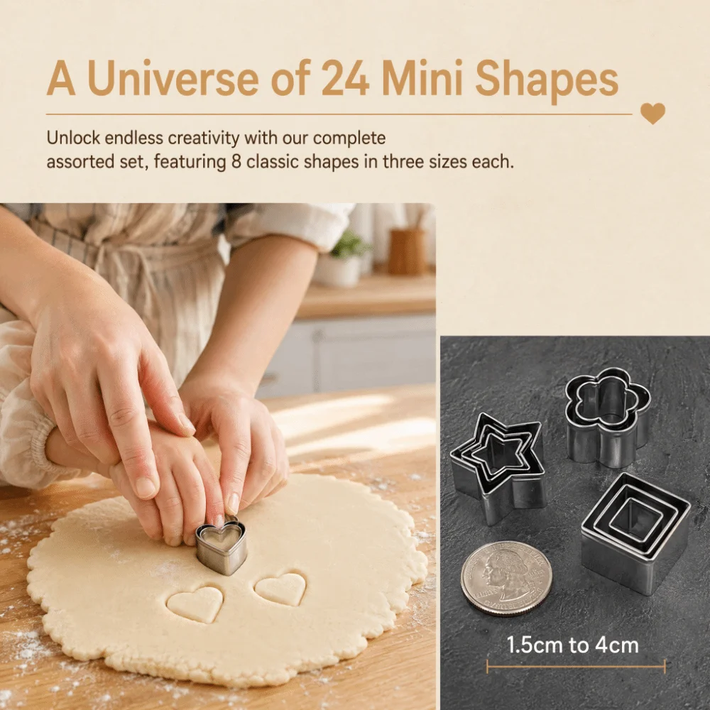 24pcs Reusable Cookie Cutters Stainless Steel Flower Star Square Round Pastry Cutter Set Nested Graduated Fondant Cutters